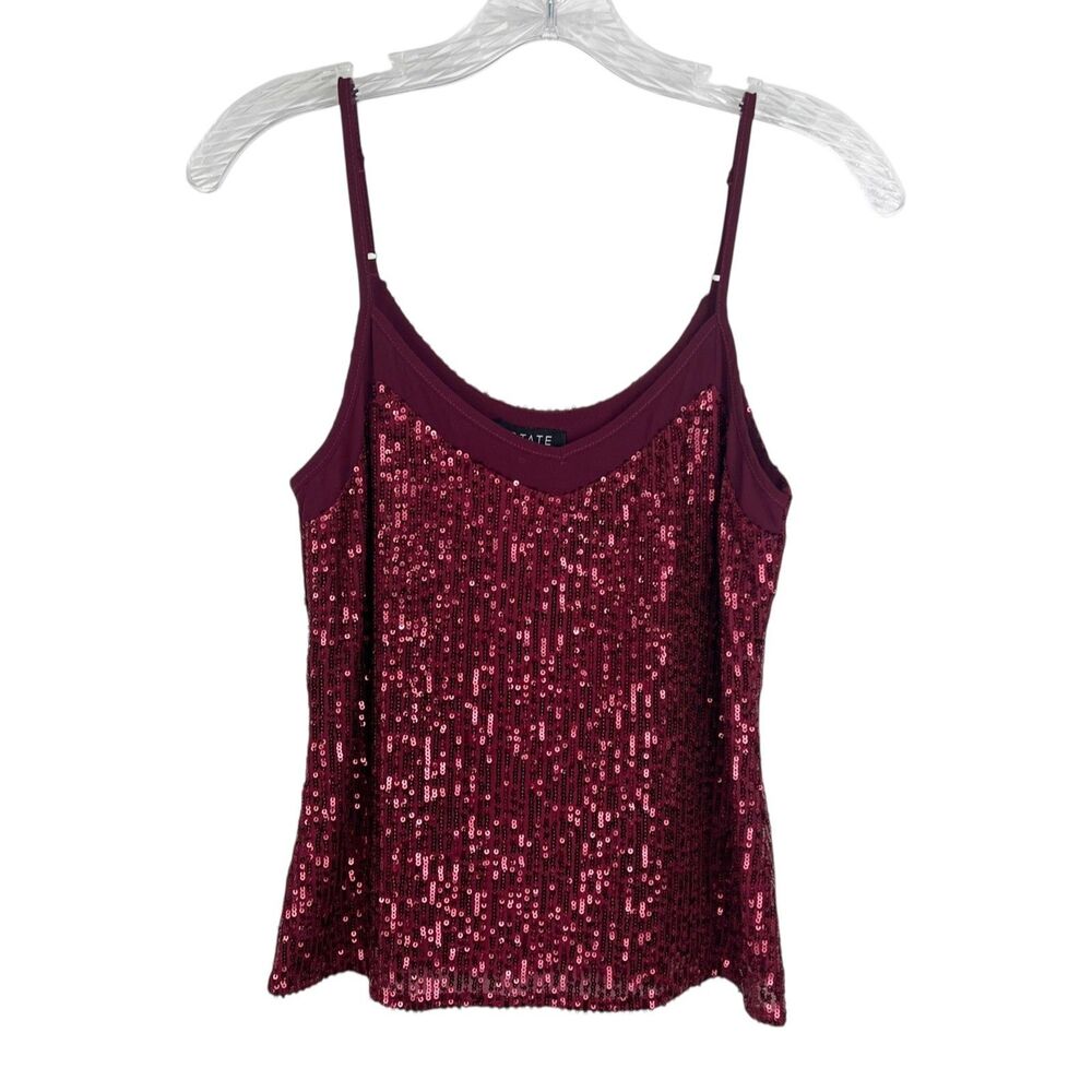 1. State Tank Top Women Extra Small Maroon Sequined Shell Party Sleeveless